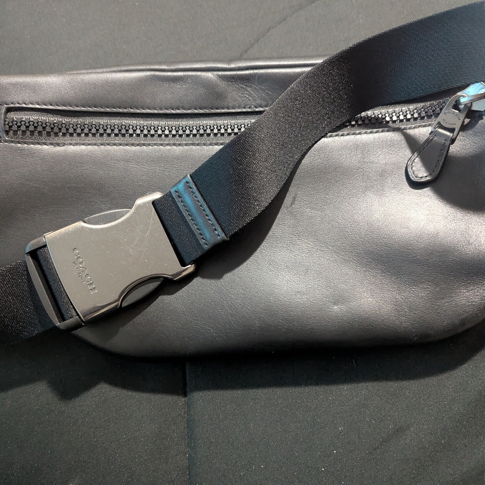 Coach Black Leather Belt Bag with Front Pocket - Picture 6 of 13